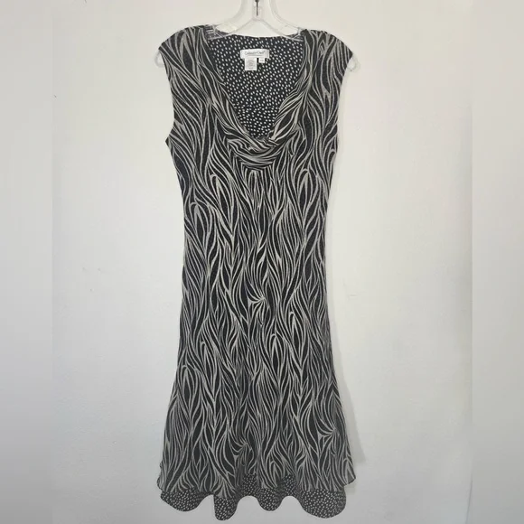 Coldwater Creek Silk Blend Dress Black White Cowl Neck Sleeveless P10 - Picture 8 of 10